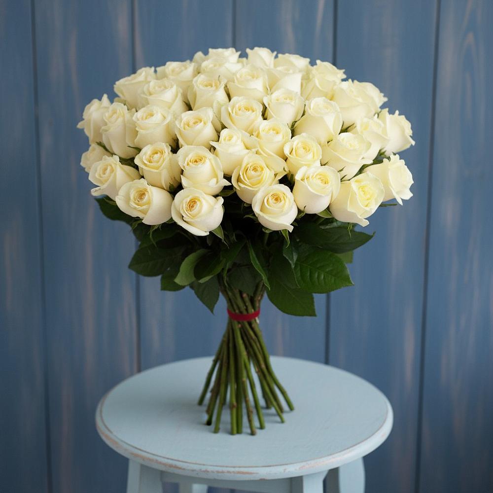 Букет 51 Белая роза Эдлесс Лав в Берёзовке Алтайского края