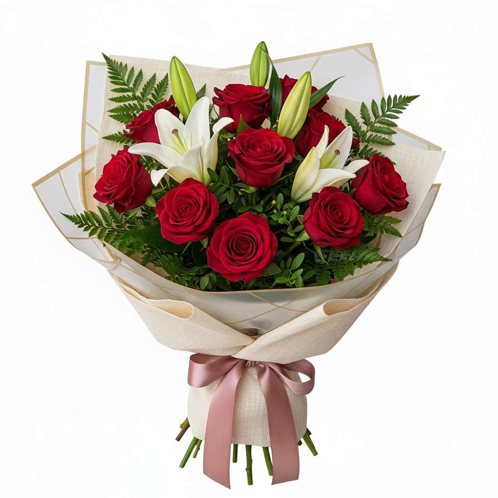 Букет цветов из: Лилии и Розы в Берёзовке Алтайского края