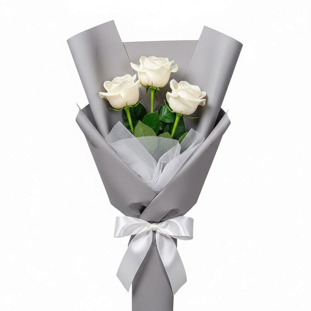 Букет 3 белые розы в Берёзовке Алтайского края