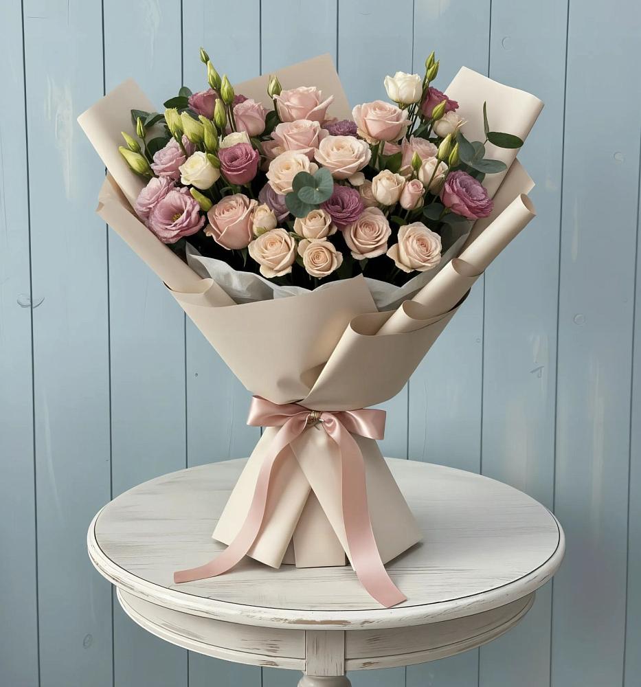 Букет цветов из: Розы и Лизиантусы в Берёзовке Алтайского края