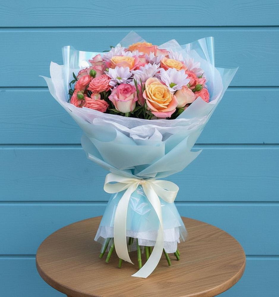 Букет цветов из: Хризантемы и Розы в Берёзовке Алтайского края