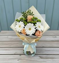 Букет цветов из:  Герберы, Розы и Хризантемы в Берёзовке Алтайского края