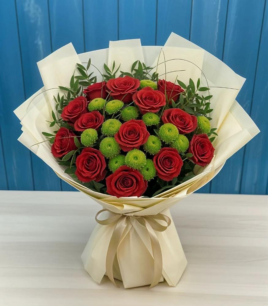 Букет цветов из: Розы и Хризантемы в Берёзовке Алтайского края